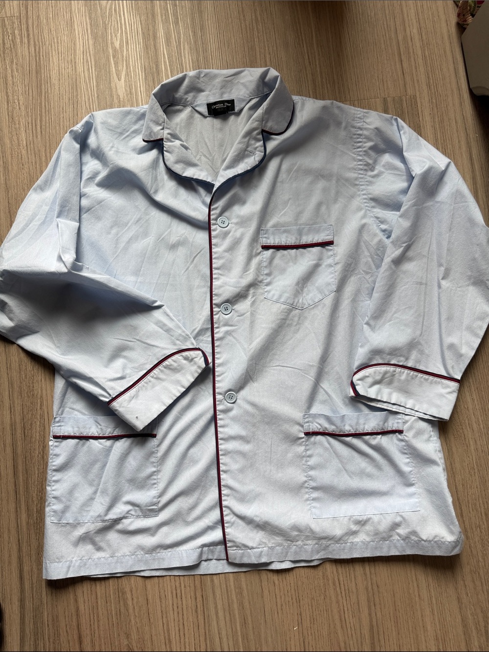 Dior Light Blue Men's Shirt Jacket with Burgundy Piping